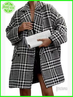 Wool Blend Trench Coat Double Breasted Notch Lapel Oversized Winter Coat